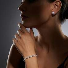MDFUN Set Perhiasan Emas Putih 18K, Gelang Tennis 3,5mm & Anting Tusuk Bulat 6mm - emas putih - View 2