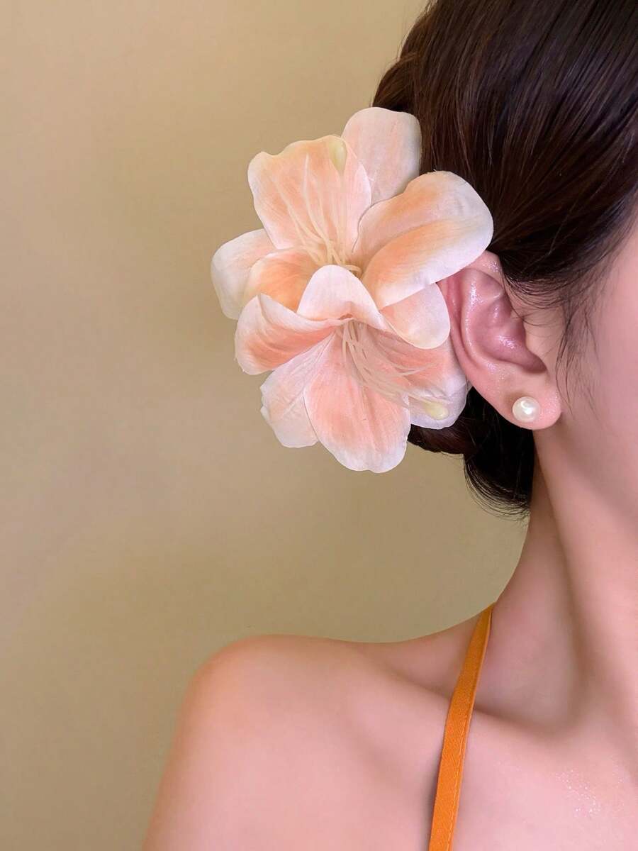 1件甜美優雅波希米亞風人造花髮夾,紅色復古百合花髮夾,時尚百搭側戴人造花頭飾,度假風情人節髮飾 - 彩色 - 查看 1