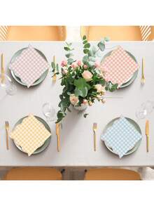 20/60/80/100pcs Disposable Pastel Gingham Napkins 4 Colors Pastel Scalloped Edge Tissue Thick 2-Ply Paper Disposable Gingham Napkins For Party Dinner Birthday Celebrations 5 X 5 Inches - View 6