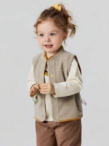 mini bala Anti-Static Fleece Vest Young Girl Baby Lightweight Thermal Inner Layer Autumn Soft Warm Base Vest - Brown Tone - View 2