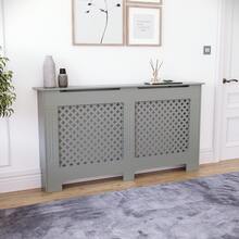 Home Discount Vida Designs Oxford Olive Grey Radiator Cover Heat Protection Adjustable Cross Pattern Design With Wooden Shelf Top Display Hallway MDF Cabinet Easy To Install - Olive Grey - View 12