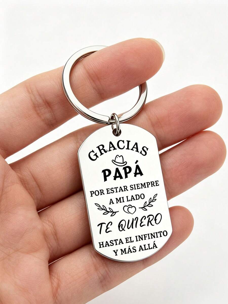 1pc Stainless Steel Engraved Keychain Father's Day Thank You Gift For Dad Durable Stylish For Bag Wallet Car School Teacher Accessory - 1pc - View 1