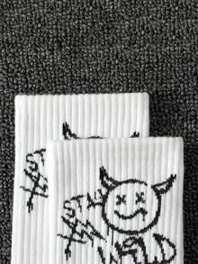 5雙/10雙/20雙 中性塗鴉字母惡魔笑臉中筒襪 籃球運動襪 情侶襪 適合日常穿著與運動 - 彩色 - 查看 6