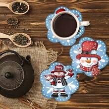 Christmas Snowman Design Wooden Coaster Set, Anti-Slip And Heat-Resistant, Suitable For Home Kitchen, Bedroom Decor, Office, Tea Room Desktop Protection, Perfect For Thanksgiving, Halloween, Christmas Gifts - Multicolor 4 - View 8