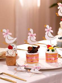 6 Stücke lustige Gans-Thema Cupcake-Topper, alberne Gans Partydekorationen, gansförmige Tortendekorationen, geeignet für Hochzeit, Verlobungsparty, Geburtstagsparty, Babyparty, Geburtstagsparty-Zubehör - mehrfarbig - Übersicht 5