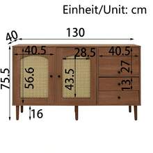 Comodă 130 x 75,5 x 40 cm din lemn masiv de înaltă calitate, cu placare din ratan, stil country, închidere magnetică, rafturi reglabile, construcție stabilă, potrivită pentru living, dormitor și sufragerie, maro nuc - Culoarea lemnului de nuc - Vizualizare 8