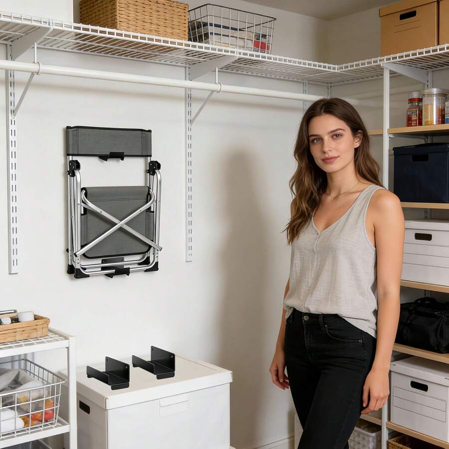 Wall-Mounted Ladder Storage Hooks For Garage Organization, Heavy Duty Wall Hooks For Step Ladders, Extension Ladders, Chairs And Outdoor Patio Furniture, Garage Storage Rack