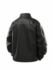 Men's PU Leather Slim Fit Zipper Casual Motorcycle Jacket - Black - View 5