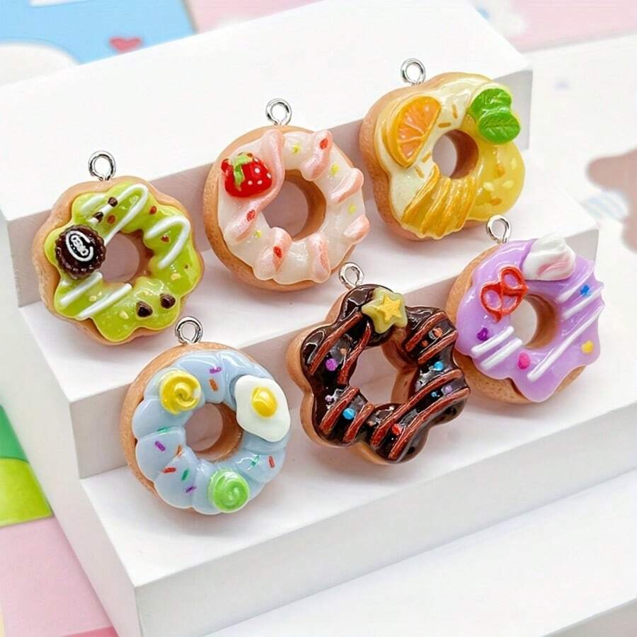 Set 10 buah Liontin Resin Donat Stroberi Warna-warni, Sempurna untuk Membuat Anting dan Kalung, Pilihan Ideal untuk Hiasan Dekoratif - MultiWarna - View 1