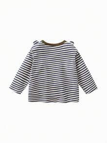 mini bala Kids Cotton Striped Brushed Soft Long Sleeve T-Shirt Cute Style Comfy Base Top 2026 Autumn New Arrival - White and Blue - View 5