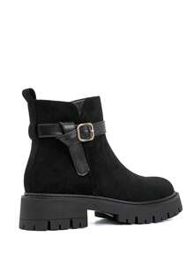 Bottines Chunky In Suédine à Épaisse Semelle Crantée – Le Style Urbain Décontracté - Black - View 4