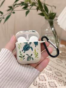 1pc Turtle Green Leaf Print Off-White Bluetooth Earphone Protective Case With Earphone Case Hook, Covers, Ocean Tropical Style Minimalist Earphone Accessory, Suitable For Daily Use And Gift-Giving In All Seasons, Birthday, Summer Holiday, Christmas Gift Choice, Compatible With Wireless Earbuds Case, Headphones, Compatible With Wireless Earbuds Pro (2nd Generation), Compatible With Wireless Earbuds 3, Compatible With Wireless Earbuds Pro, Compatible With Wireless Earbuds 1/2, Compatible With Wireless Earbuds 4 - Multicolor - View 8