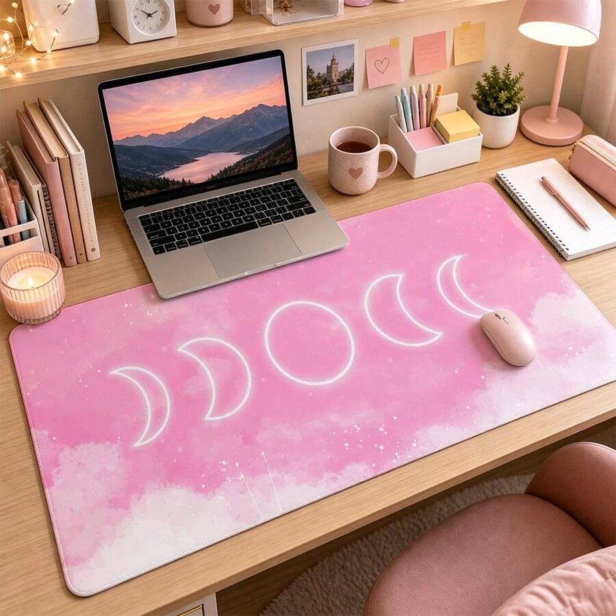 Watercolor Moon Phase Large Vanity Mat, Soft Starry Sky Cloud Print Non-Slip Rubber Extended Mouse Pad, Waterproof Long Keyboard Pad, Suitable For Makeup Table Office Desk Decor - View 1