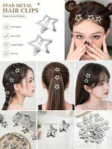 60/30/10-Piece Star Hair Clip Set – A Y2K Fashion Essential. These Stylish Star-Shaped Clips Make It Easy To Create Both Sweet And Androgynous Hairstyles; A Must-Have Accessory Set For Outings And The Back-To-School Season. - One Size Fits All - View 5