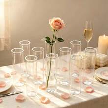 1/2/5/8/10/12件裝塑膠條紋透明花瓶，花藝手工，適用於婚禮、生日、情人節、派對、萬聖節、聖誕節，各種花束裝飾展示，節日與居家裝飾，適合桌面裝飾、婚禮、居家、晚餐派對 - 無色 - 查看 3