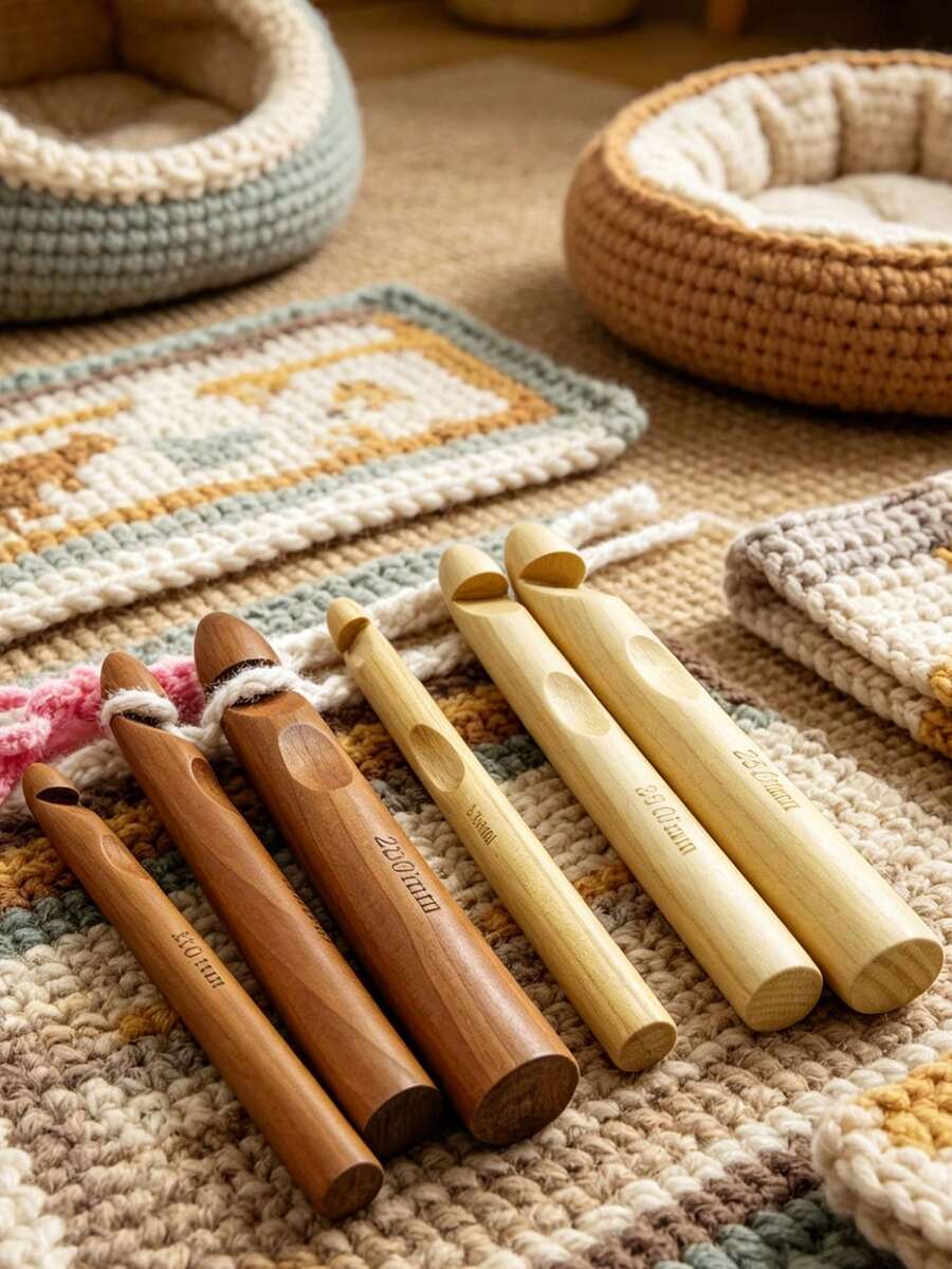 特大號竹製鉤針，15/20/25mm 可選，大圓柱形手柄特粗編織針，操作簡單且快速完成，適用於各種特粗毛線，適合粗線毯子、圍巾，適合初學者鉤編與快速 DIY 手作 - 原子大號鉤針 - 查看 1