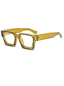 1PC Vintage Square Small Frame Green Women's Plain Lens Glasses, All-Season Versatile All-Match Style, Minimalist Academic Fashion Glasses For Women - Olive Green - View 4