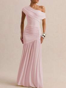Elegante y romántico atuendo de vacaciones, vestido de verano ajustado para mujer con escote cruzado y adornos amarillos, vestido de fiesta de cumpleaños, vestido de graduación, vestido de invitada de boda, reunión de ocasión especial - Rosa - Ver 2