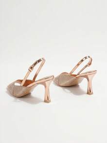 Women's Niche Pointed Toe Open Toe Stiletto Heel Woven Single Strap High Heel Mule Sandals - Rose Gold - View 8