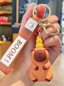 Cartoon Capybara Silicone Keychain With Strap, Kawaii Animal Bag Charm Key Ring - Multicolor - View 3