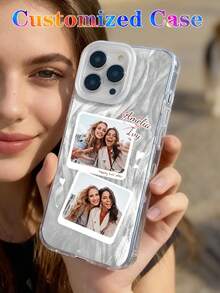 1pc Customized Daily Commemorative Photo Personalized Phrase Text Customization Personalized Signature Customization Anniversary Gift, Valentine's Day Gift, Birthday Gift, Wedding Gift, Mother's Day Gift, Father's Day Gift, Best Friend Gift, Gift For Mom/Dad, Gift For Boyfriend, Gift For Girlfriend 2-In-1 Glossy Film Full Coverage Hard Shell Phone Case Protective Cover Compatible With IPhone 11/12/13/14/15/16 17 Pro Max - Multicolor - View 5