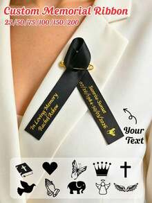 Custom Text Symbol Dove Cross Angel Wings, Bereavement Service, Funeral Wake, Memorial Ceremony, Condolence Gift, Funeral Ribbon Memorial Ribbon Funeral Brooch Classic Memorial Service Respect Ribbon Bow With Safety Pin And Mourning Event - Multicolor - View 1