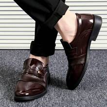 Elegant Black Patent Leather Low Heel Dress Shoes - Sophisticated Design, High-Quality PU Material, Button Closure, Versatile Style - Brown - View 10