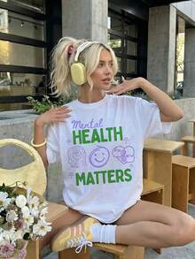 Weißes, süßes Grafik-T-Shirt für Damen, Sommer-Urlaubsoberteil, Freizeittherapie-Shirt, weiches T-Shirt für die psychische Gesundheit von Frauen - Weiss - Übersicht 1