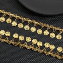 2 Yards 3.5cm Wide Gold Coin Shape Gold Pendant Lace Ribbon Sequin Tassel Satin Trim Stage Performance Party Cosplay Wedding Dress Party Gown DIY Handmade Sewing Clothing Accessories Fabric - Gold - View 4