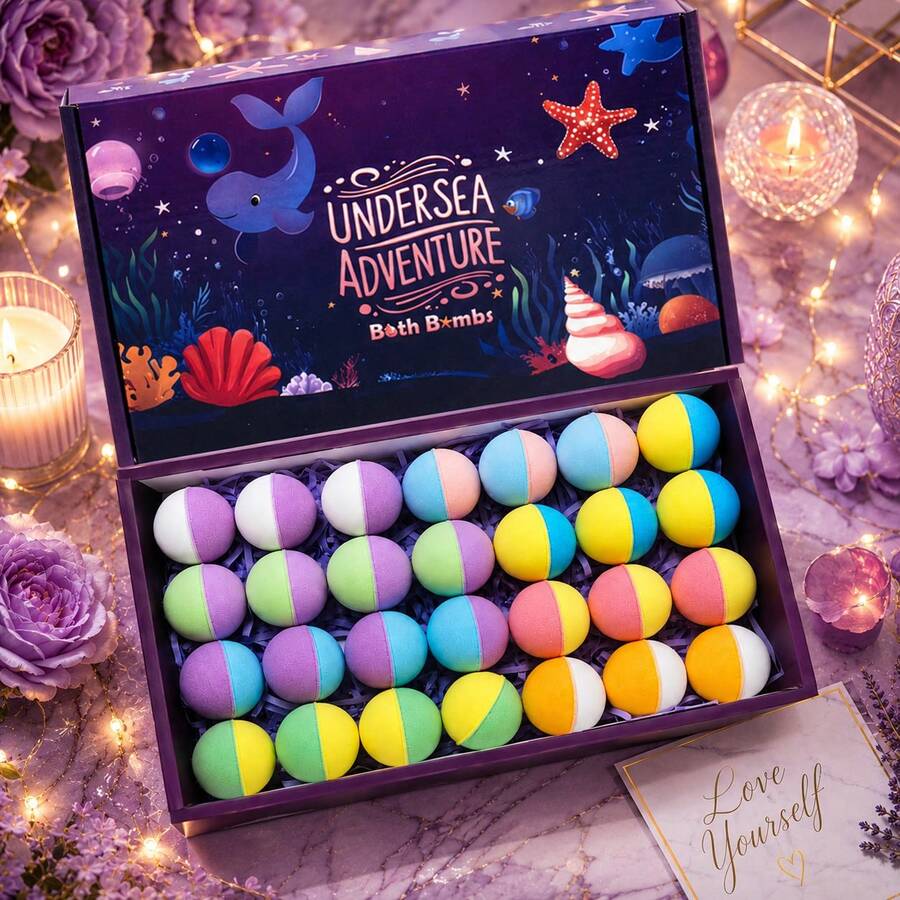 Luxury Bath Bomb Gift Set 28pcs, Plant Essential Oil Rich Lather, Christmas Birthday Gift For Best Friend Sister Elegant Souvenir - Multicolor - View 1