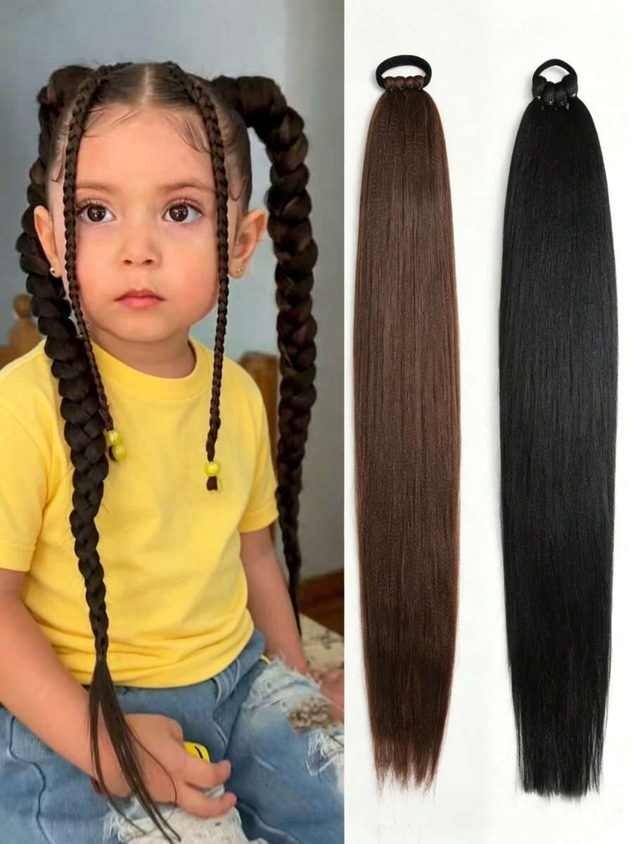 1pc Synthetic 26 Inch Long Ponytail Extensions With Elastic Band Versatile DIY Braided Ponytail For Kids Girls - 彩色 - 查看 1