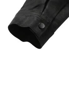 Men's Black Textured PU Leather Slim Fit Bomber Motorcycle Jacket, With Zipper Pockets, Casual Lightweight Outerwear - Black - View 9
