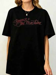Florences Ands Thes Machines EU UK Tour 2026 Shirt Vintage Script Logo Indie Rock Band Unisex Crewneck Casual Short Sleeve Gifts - Black - View 1