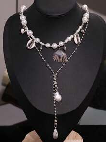 1 buah Kalung Berlapis Kerang & Mutiara Desain Bohemian Liburan Musim Panas untuk Wanita, Cocok untuk Pemakaian Sehari-hari & Pesta - MultiWarna - View 2