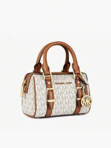 Michael Kors Bedford Legacy 極小 Logo 托特手提包，女款皮革斜挎包，時尚購物旅行派對單肩包錢包 - 白棕色 - 查看 6