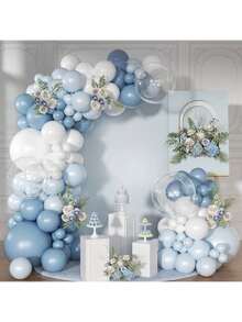 TOYSporael 147PCS Blue Balloon Arch Kit With Metallic Blue, Glitter, Light Blue And White Latex Balloons, Plus Glue Dots, Balloon Strip And Ribbon. Ideal Backdrop For Birthdays, Weddings, Ocean-Themed Parties And Holiday Events. - 淺藍色 - 查看 10