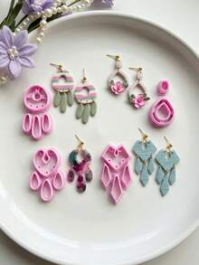 Boho Polymer Clay Cutter Set, Tassel & Dangle Earring Shapes For Statement Jewelry Crafts - Pink - View 1