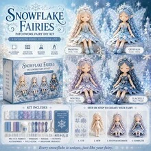 雪花仙女拼布娃娃 DIY 縫製套件，4 款冬季冰精靈布偶全套手工套組，適合青少年與成人的初學者手工禮物 - 彩色 - 查看 5