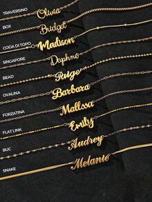 1件18K金个性化名字项链，定制名字吊坠项链，简约名字首饰，女士礼物，附赠精美礼盒，提供多种字体和项链款式可选 - 雙層-金色 - 查看 2