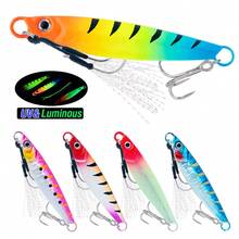 5pcs 20g-60g Metal Sinking Lure Baits With Realistic Fish Skin, Split Ring And Strong Hook, Suitable For Saltwater Grouper And Mackerel - Multicolor - View 2