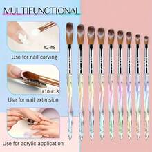 9 Pcs Acrylic Nail Brush Set, Nail Brush For Extension Sculpting And Color Coating Application - Multicolor - View 3