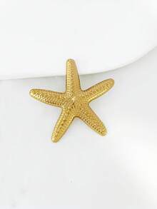 1pc Women's Vintage Embossed Gold Starfish Brooch, Ocean Theme Textured Pin, Minimalist Nautical Fashion Accessory For Summer Vacation And Daily Wear - Gold - View 5