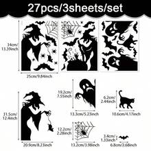 27 piezas/3 hojas Pegatinas decorativas para ventanas de Halloween, Bruja aterradora, Fantasma, Murciélago y Araña, Accesorios de bruja, Elementos de caldero de bruja - Víspera de Todos los Santos - Ver 8
