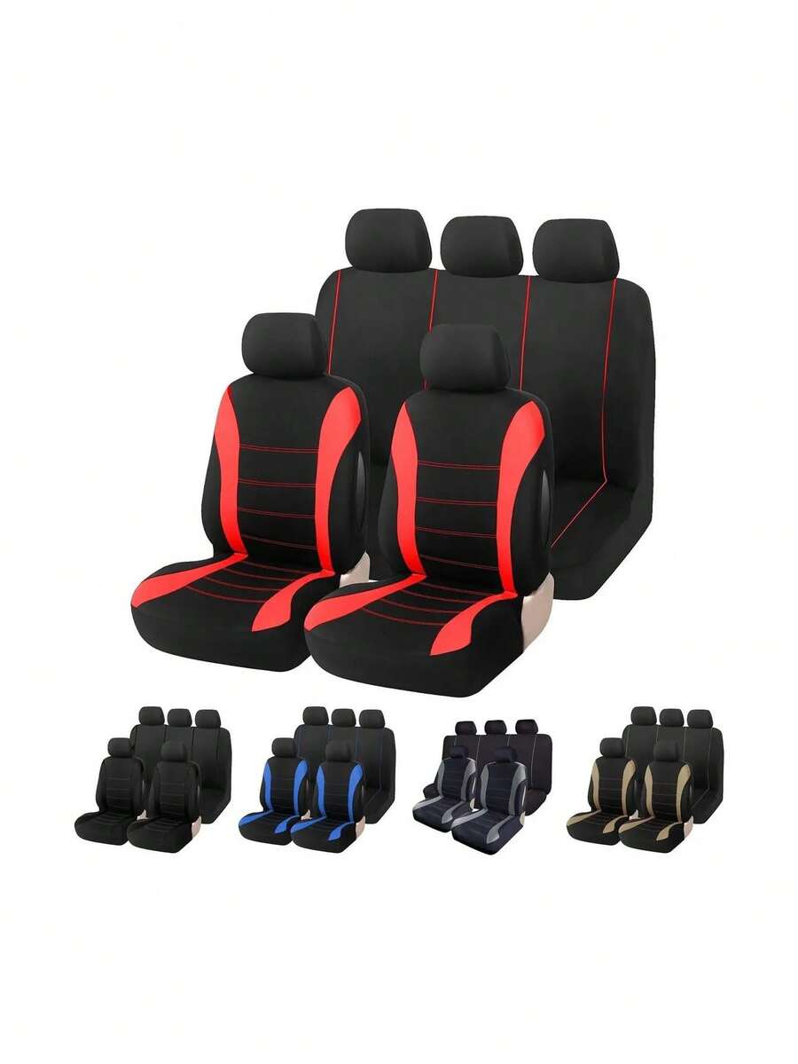4 Buah Set Sarung Jok Mobil Universal - Pelindung Jok Mobil Kain Bernapas Bergaris Hitam - Cocok untuk Sedan, SUV, Truk, Van - Kit Aksesori Interior Lengkap - Pemasangan Mudah dan Tahan Lama - A - View 1
