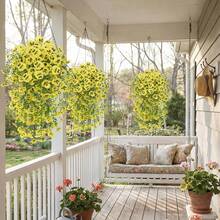 1pc Outdoor Artificial Flower Hanging Decor, Eucalyptus Silk Pansy Vine, UV Resistant, Green Plant, Anniversary, Graduation, Wedding Party, Home Office, Porch, Garden Yard Wall, Spring Summer Decoration - Yellow - View 2