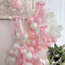 10 piezas/5 piezas/1 set de lazos de satén rosa con 3 metros de cuentas de perlas falsas, lazos prefabricados para árbol de Navidad, corona, puerta, chimenea, decoración interior DIY, lazos elegantes para boda, baby shower, revelación de género, cumpleaños y propuesta. Decoración de fondo de habitación, decoración de fiesta - rosa - Ver 4