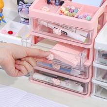 1pc Multi-Drawer Small Stationery Marker Pen Storage Box, High Transparency Pull-Out Drawers With Cute Rabbit And Pig Handles, Organizes Stationery, Memo Notes And Miscellaneous Items - Multicolor - View 11