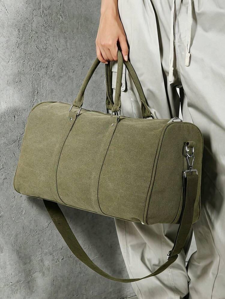 Thickened Canvas Solid Color Vintage, Wear-Resistant And Durable, Multi-Layer Design, Dry And Wet Separation, Large Capacity, Ultra-Light, Foldable, Multi-Functional, Zipper Shoulder Crossbody Bag, Travel Bag, Luggage Bag, Backpack, School Supplies Bag - Green - View 13