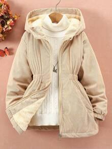 Tween Girls' Casual Autumn/Winter Corduroy Jacket With Fuzzy Lining, Khaki - Khaki - View 1