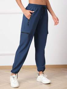Women's Hiking Pants, Quick-Dry Lightweight Travel Golf Cargo Pants With Zipper Pockets - Navy Blue - View 2